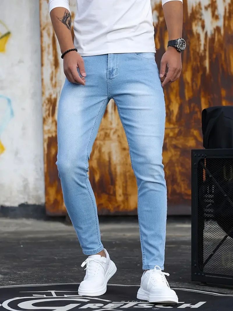 Men's Retro Zipper Stretch Jeans Casual Slim Fit Trousers