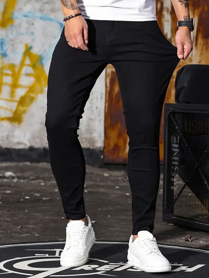 Men's Retro Zipper Stretch Jeans Casual Slim Fit Trousers