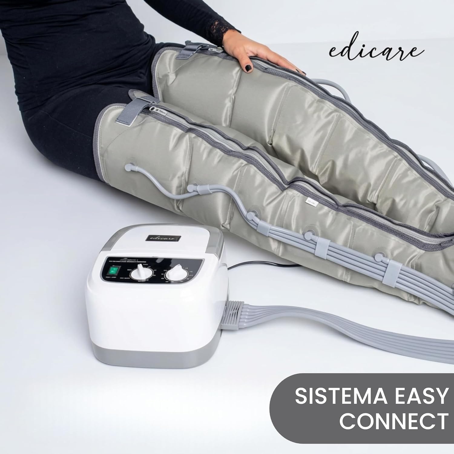 Edicare, Home Pressotherapy for Tired Legs and Feet, 6 Valves, Promotes Better Circulation, Lymphatic Drainage, Easy Use, Professional Efficiency (Device and Legs)