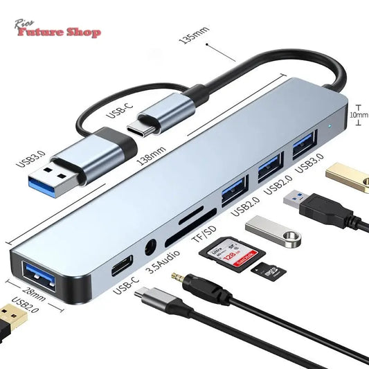 8 em 2 usb + tipo c hub docking station DSersUSA