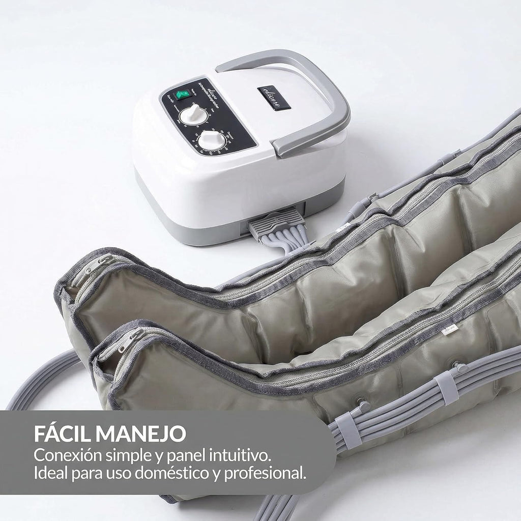 Edicare, Home Pressotherapy for Tired Legs and Feet, 6 Valves, Promotes Better Circulation, Lymphatic Drainage, Easy Use, Professional Efficiency (Device and Legs)