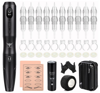 TATELF Kit de máquina de tatuagem completo com permanente Makeup máquina com 10 agulhas de cartucho, suprimentos de delineador de olhos