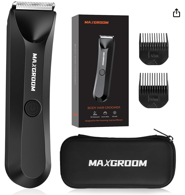 MAXGROOM Men's Body Shaver, Men's Body Hair Removal Machine with LED Light, Suitable for Shower, for Beard, Underarms etc.