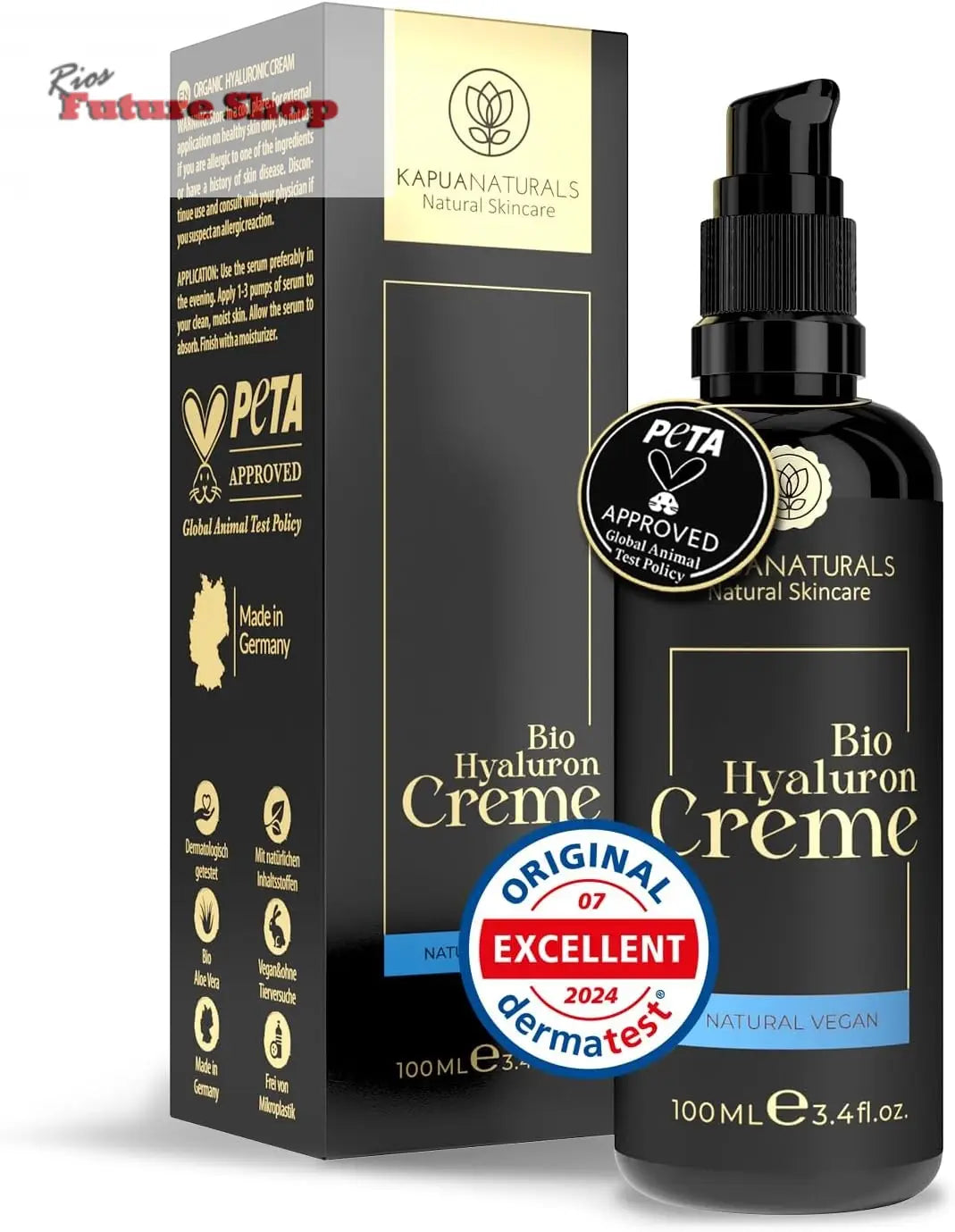 Crema Facial de Acido Hialuronico • 100ml • Crema Hidratante Facial • ORGÁNICA & VEGANO • Cosmética natural y sostenible • con Aloe Vera •Crema hidratante antiedad para hombres y mujeres - Rios Future Shop