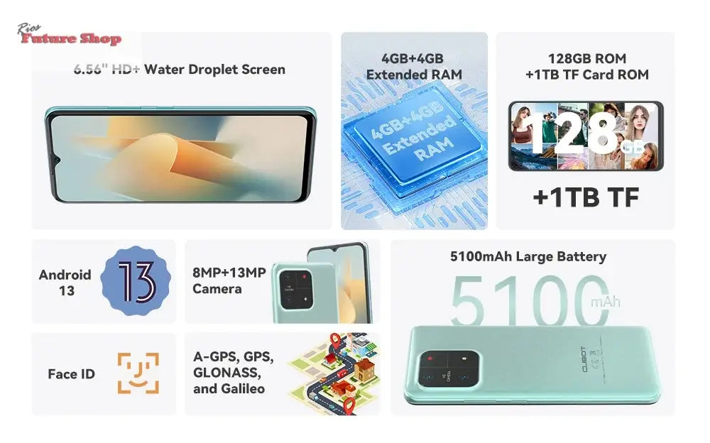 Cubot-A1-Smartphone-6.56_-HD_Screen-8GB_4GB_4GB_RAM-128GB-ROM-Octa-core-Android-13-5100mAh-Battery-Face-ID-13MP-Camera-Cellphone-CJdropshippingUSA-100011221 - Rios Future Shop