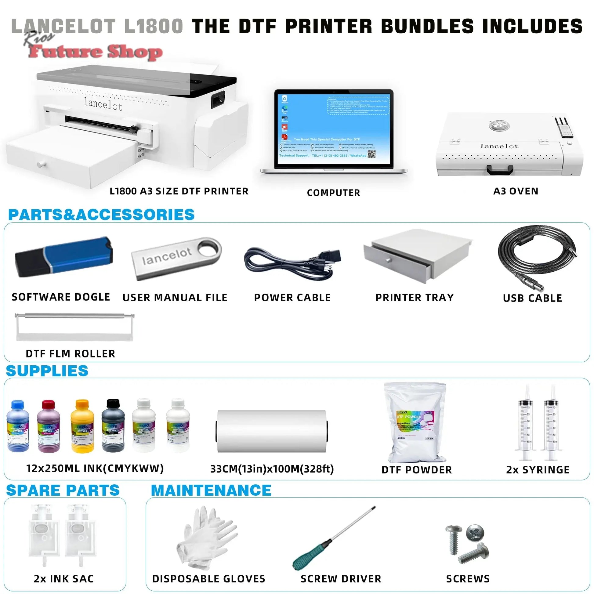 DTF Printer with L1800 Printer Head White Ink Circulation and Easy Operation Bundle Clothing Printer+Oven+Laptop+consumable - Rios Future Shop