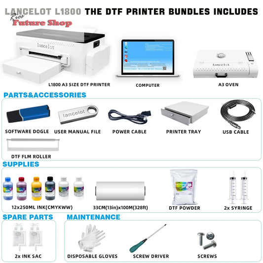 DTF Printer with L1800 Printer Head White Ink Circulation and Easy Operation Bundle Clothing Printer+Oven+Laptop+consumable - Rios Future Shop