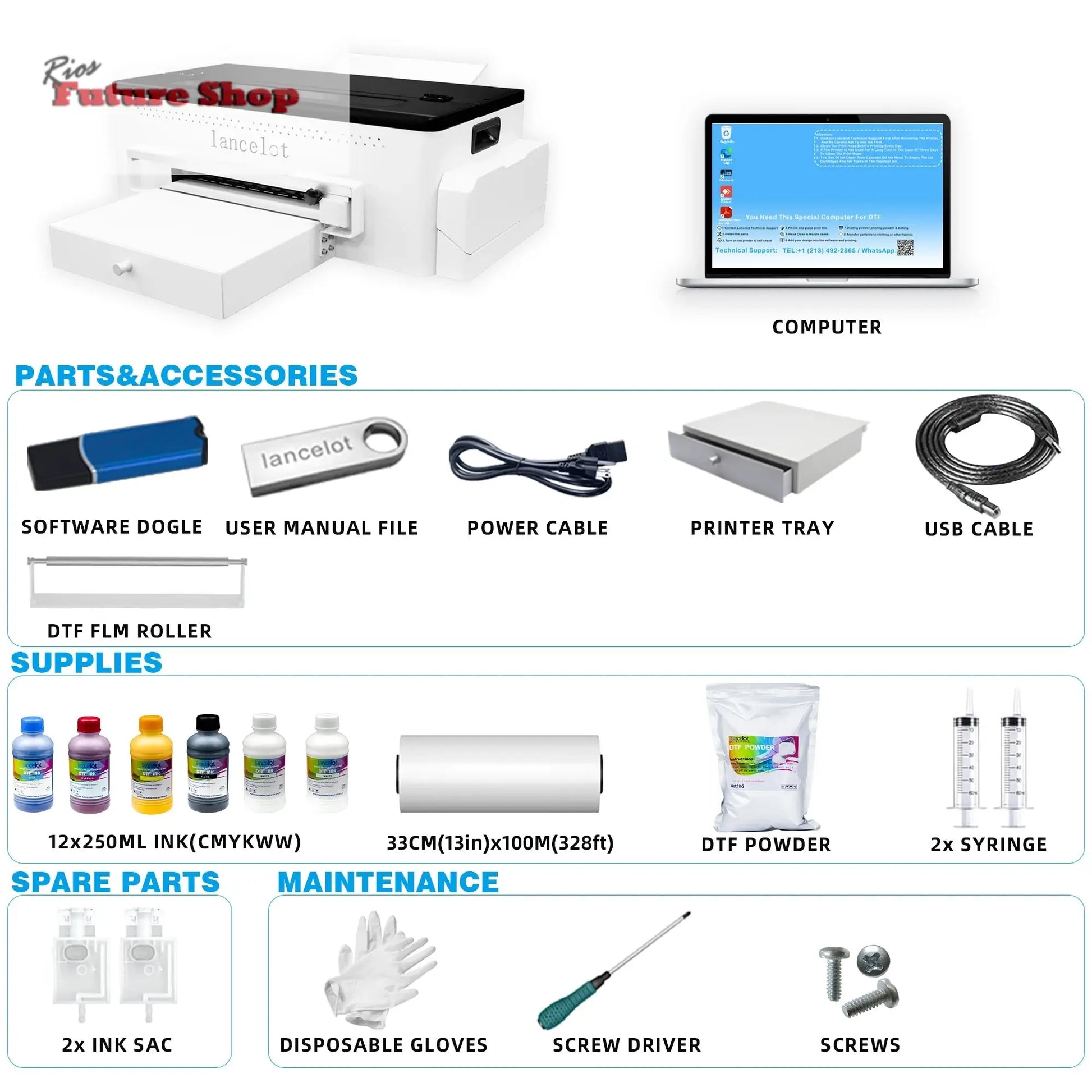 DTF Printer with L1800 Printer Head White Ink Circulation and Easy Operation Bundle Clothing Printer+Oven+Laptop+consumable - Rios Future Shop