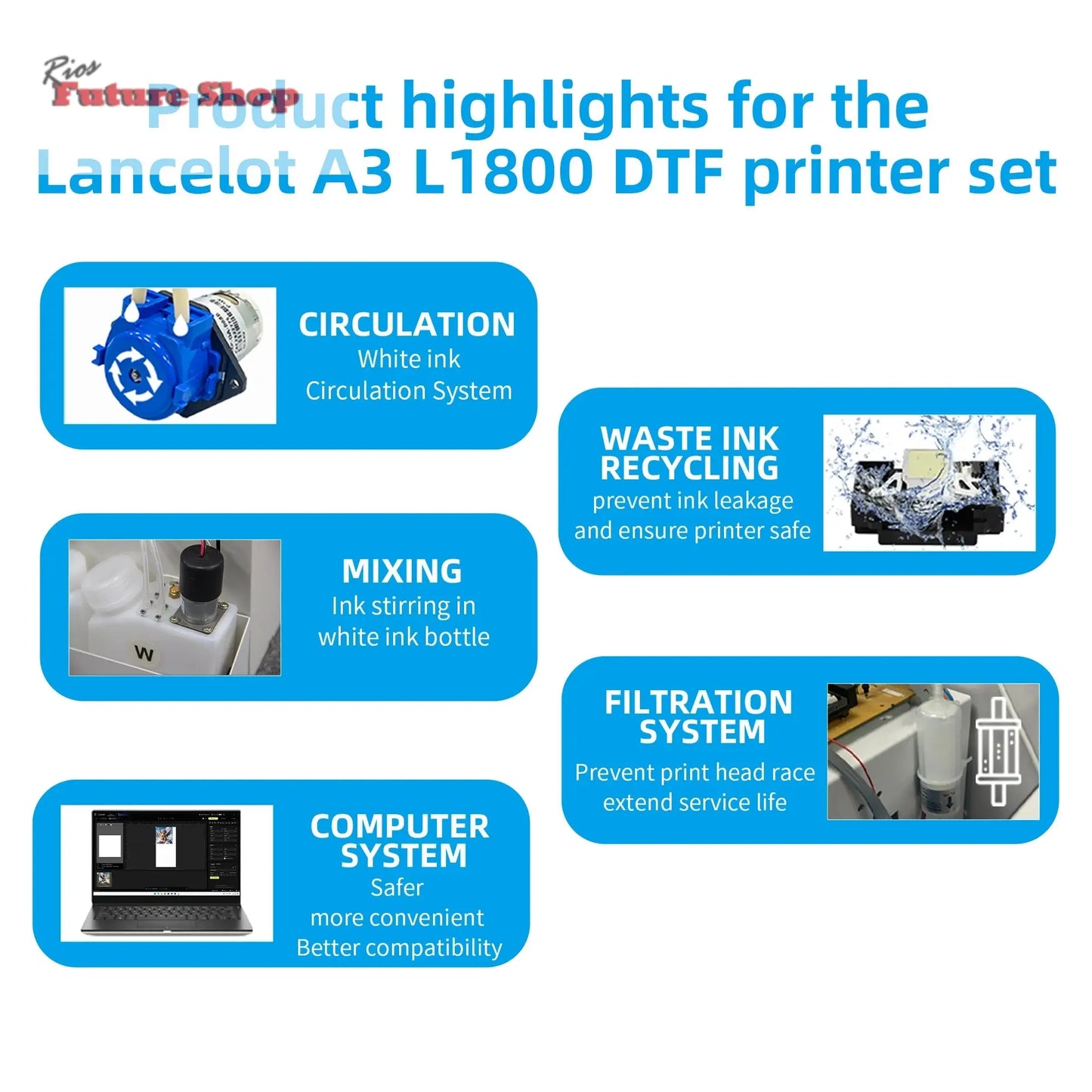 DTF Printer with L1800 Printer Head White Ink Circulation and Easy Operation Bundle Clothing Printer+Oven+Laptop+consumable - Rios Future Shop