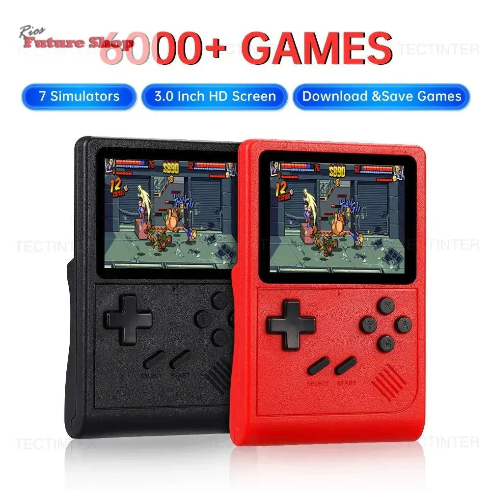 Portable GB300 retro video game console with 3.0-inch screen, 6000+ games, and Type-C charging interface.