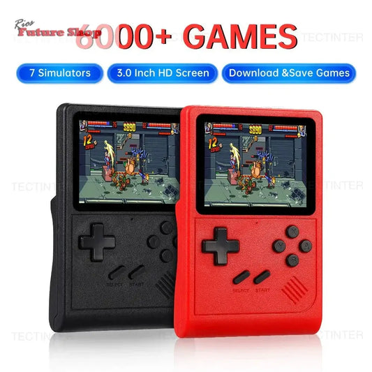 Portable GB300 retro video game console with 3.0-inch screen, 6000+ games, and Type-C charging interface.