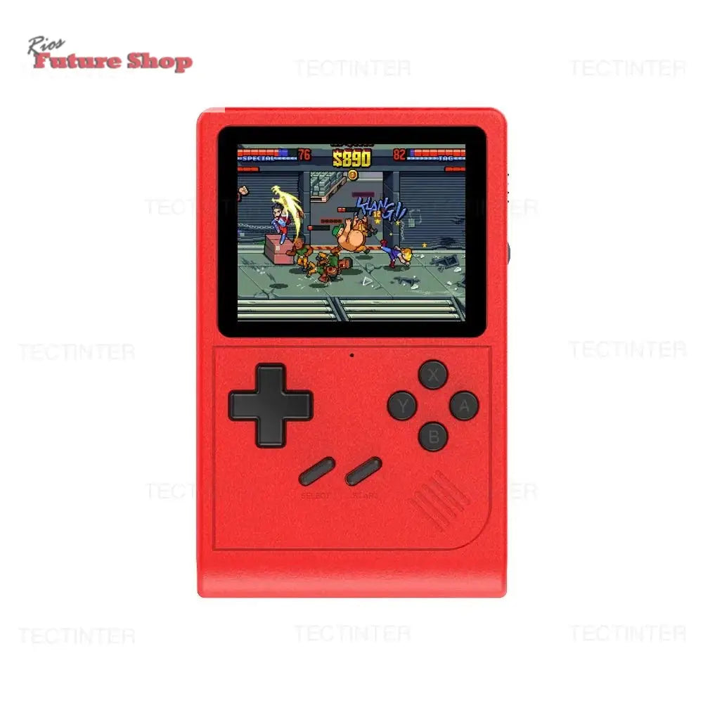Portable retro GB300 video game console with red design and 3.0" screen.