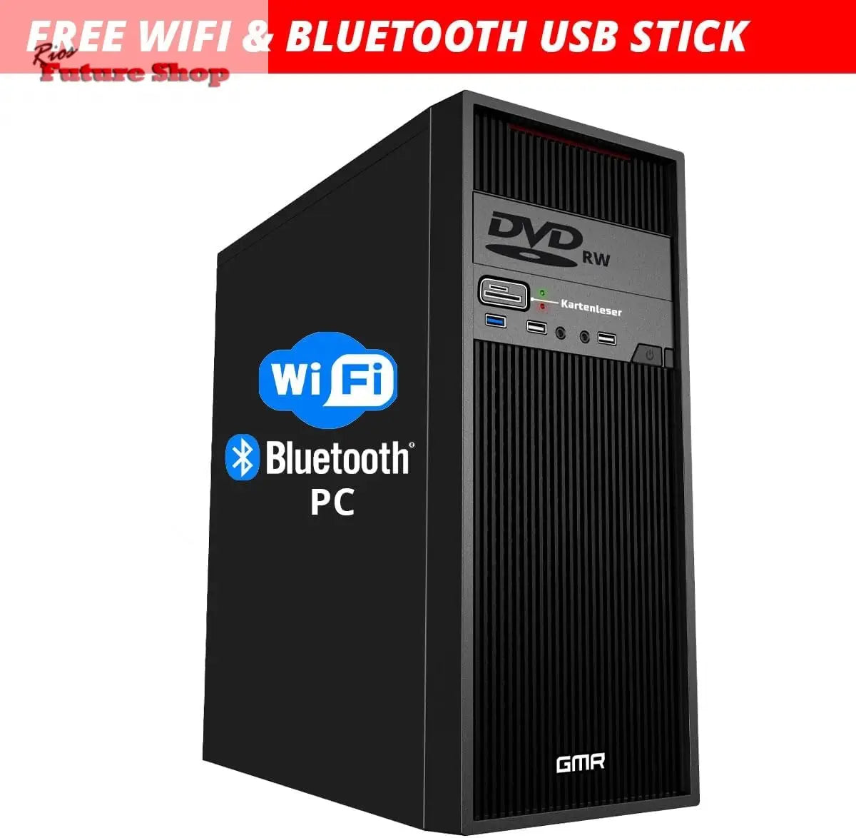 GMR Ultra Intel i7 PC - Calculadora rápida + Ordenador para Oficina y Oficina en casa con 32 GB DDR4 RAM/Memoria RAM - SSD de 2 TB - DVD+RW - USB 3.0 - WiFi 600 y Bluetooth 5 - Win 11 Pro - Rios Future Shop