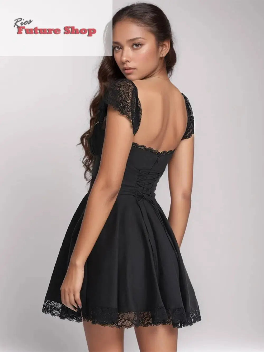 Lace Detail Square Neck Cap Sleeve Mini Dress - Rios Future Shop