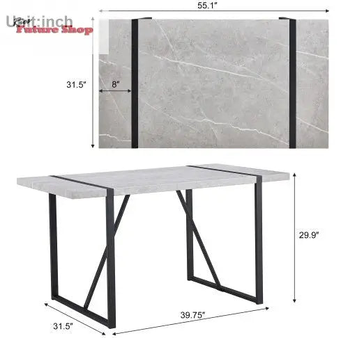 Modern Dining Table, 55 Inch Kitchen Table For 4 People, Rectangular Dinner Table For Dining Room, Home Office, Living Room Furniture, Easy Assembly, CJDropshippingUSA