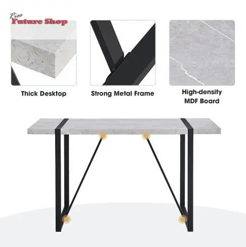 Modern Dining Table, 55 Inch Kitchen Table For 4 People, Rectangular Dinner Table For Dining Room, Home Office, Living Room Furniture, Easy Assembly, CJDropshippingUSA