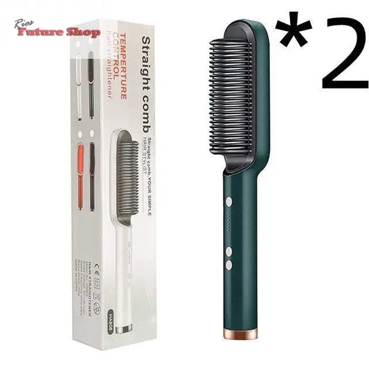 New 2 In 1 Hair Straightener Hot Comb Negative Ion Curling Tong Dual - purpose Electric Hair Brush - Rios Future Shop