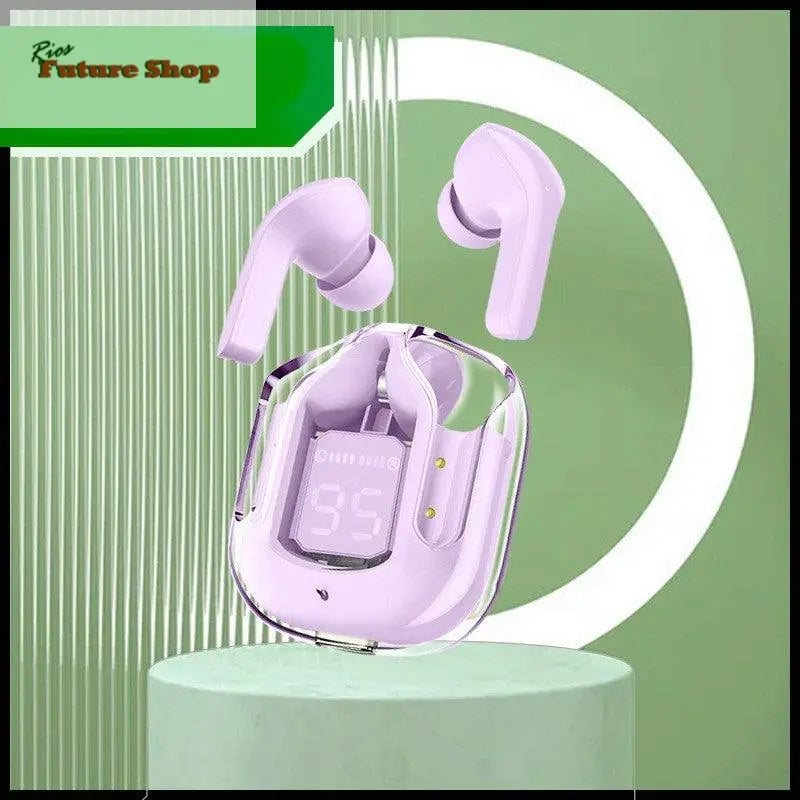 Novo Mini Transparente Sem Fio Bluetooth Headset Display Digital ENC Redução de Ruído Verdadeiro Desporto Música Sem Fio - Rios Future Shop