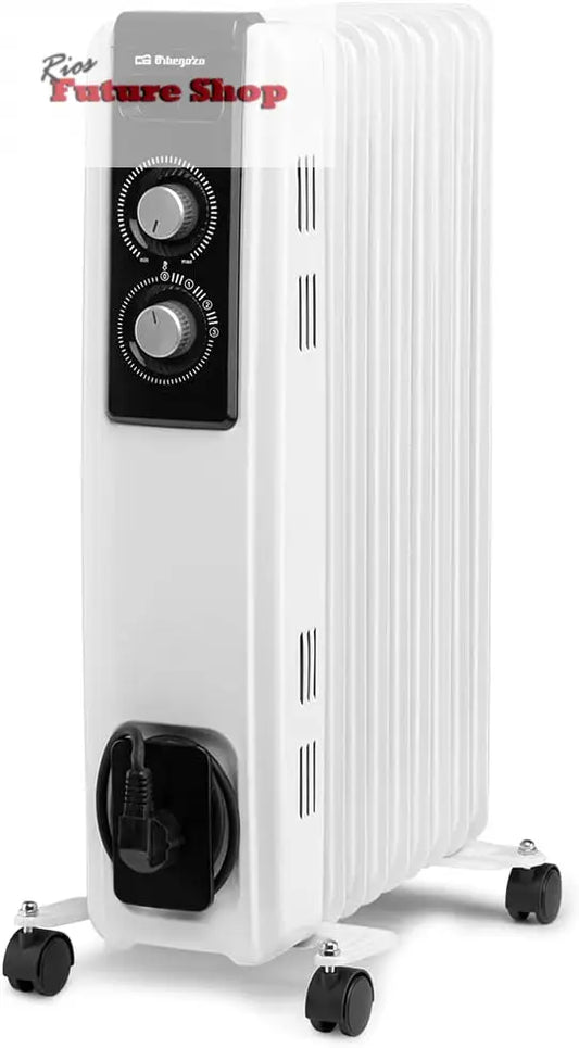 Orbegozo RF 2000, Radiador elétrico de baixo consumo, 2000 W, 3 potências de calor, 9 elementos, termostato regulável, proteção contra superaquecimento, rodas giratórias, cor branca - Rios Future Shop