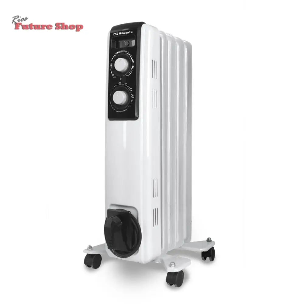 Orbegozo RF 2000, Radiador elétrico de baixo consumo, 2000 W, 3 potências de calor, 9 elementos, termostato regulável, proteção contra superaquecimento, rodas giratórias, cor branca - Rios Future Shop