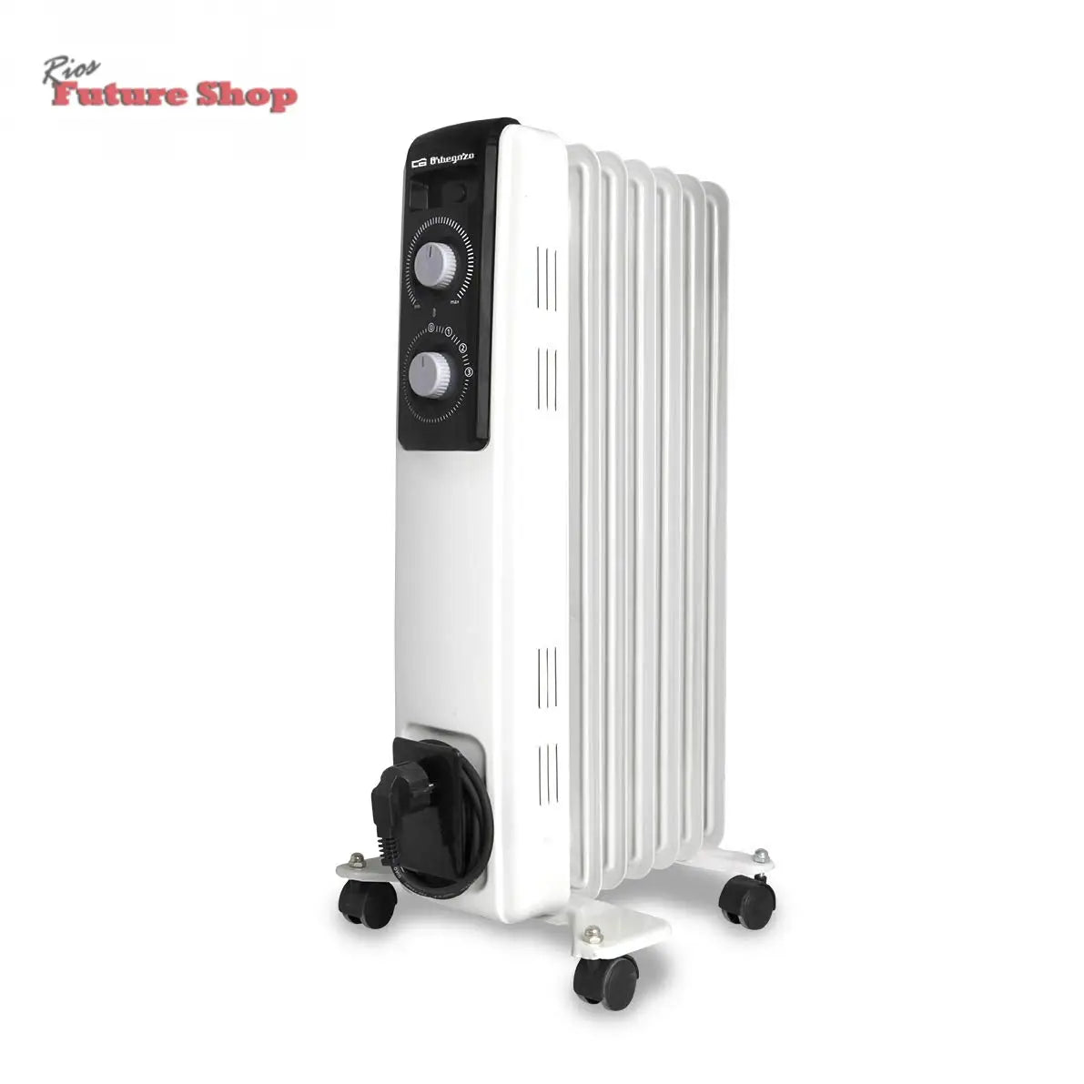 Orbegozo RF 2000, Radiador elétrico de baixo consumo, 2000 W, 3 potências de calor, 9 elementos, termostato regulável, proteção contra superaquecimento, rodas giratórias, cor branca - Rios Future Shop