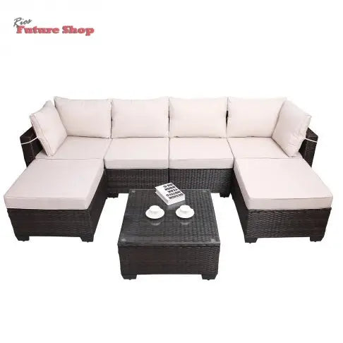 Outdoor Garden Patio Furniture 7Piece PE Rattan Wicker Cushioned Sofa Sets And Coffee Table, Patio Furniture Setoutdoor Couchoutdoor Couch Patio Furnitureoutdoor Sofapatio Couch - Rios Future Shop