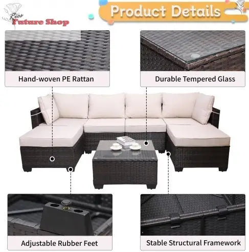 Outdoor Garden Patio Furniture 7Piece PE Rattan Wicker Cushioned Sofa Sets And Coffee Table, Patio Furniture Setoutdoor Couchoutdoor Couch Patio Furnitureoutdoor Sofapatio Couch - Rios Future Shop