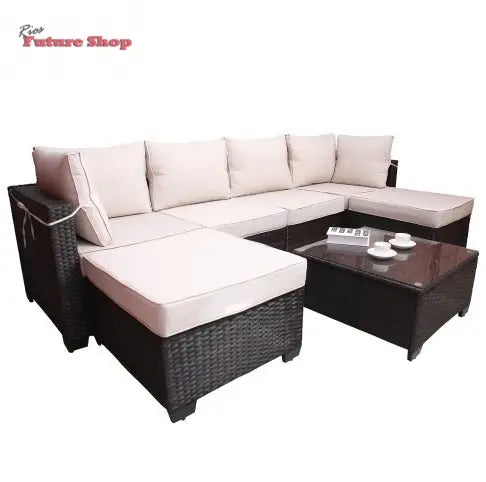 Outdoor Garden Patio Furniture 7Piece PE Rattan Wicker Cushioned Sofa Sets And Coffee Table, Patio Furniture Setoutdoor Couchoutdoor Couch Patio Furnitureoutdoor Sofapatio Couch - Rios Future Shop