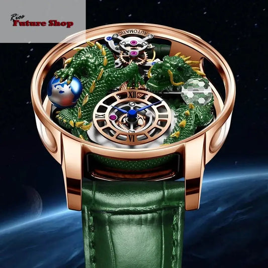 PINDU New Watchmakings House of Dragons Astronomia Art 3D Gold Dragon Astronomia Quartz Watch Men Astronomia Solar Montre Homme - Rios Future Shop