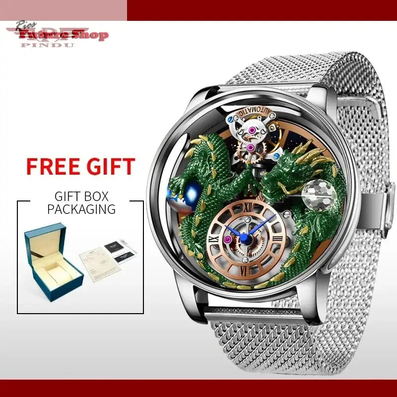 PINDU New Watchmakings House of Dragons Astronomia Art 3D Gold Dragon Astronomia Quartz Watch Men Astronomia Solar Montre Homme - Rios Future Shop