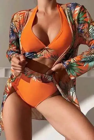 Printed Halter Neck Three-Piece Swim Set - Rios Future Shop