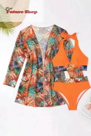 Printed Halter Neck Three-Piece Swim Set eprolo