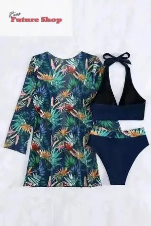 Printed Halter Neck Three-Piece Swim Set eprolo