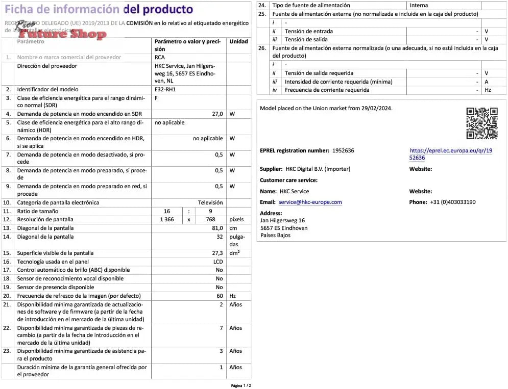 RCA E32 Televisión 32 Pulgadas (81cm) Non Smart LED TV 32" HD,Triple Reducción del Ruido,Modelo de Hotel,Modelo 2024 - Rios Future Shop