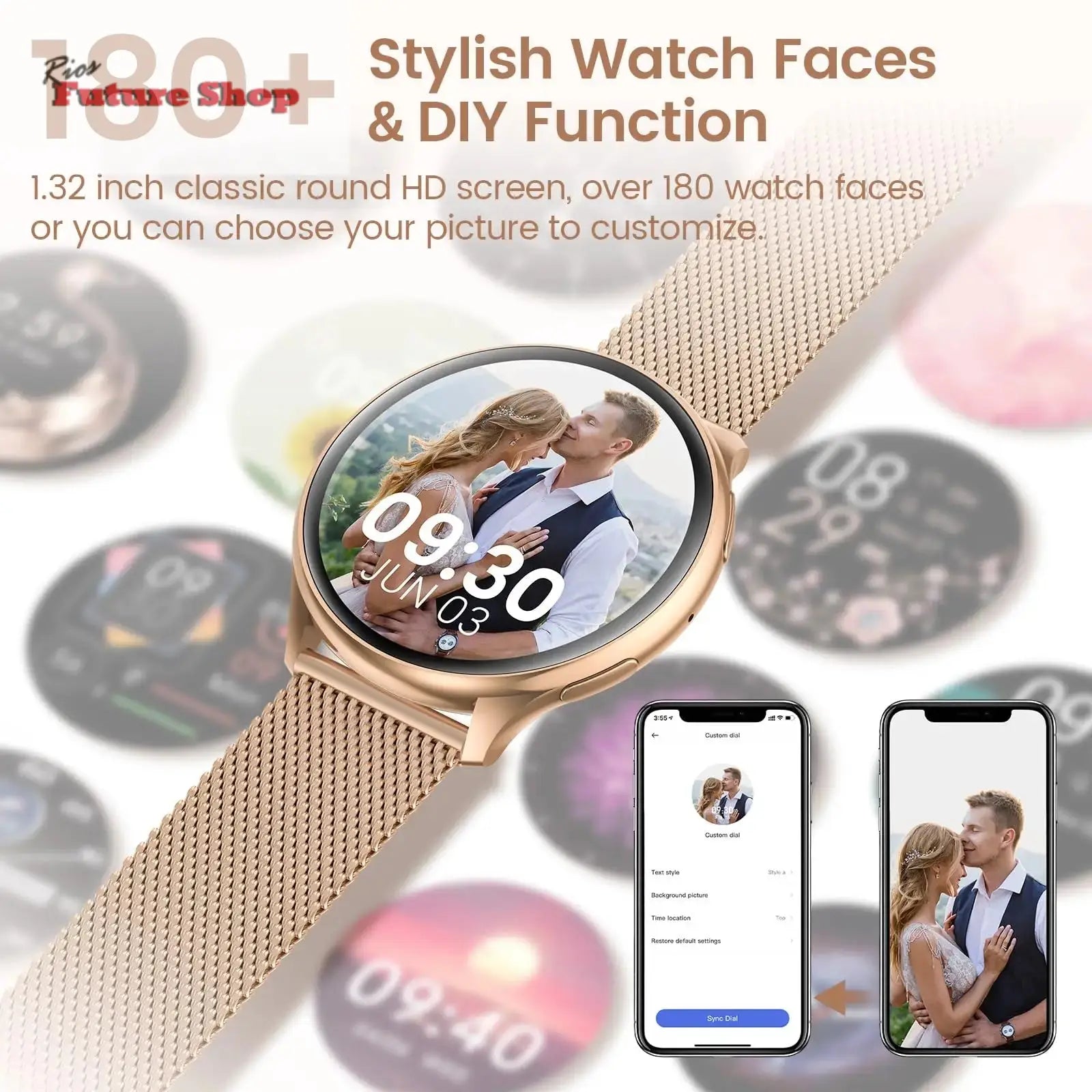 Relógio inteligente para mulheres com função de telefone, tela HD totalmente sensível ao toque de 1,39 polegadas com monitor, ciclo menstrual, monitoramento do sono, pedom - Rios Future Shop