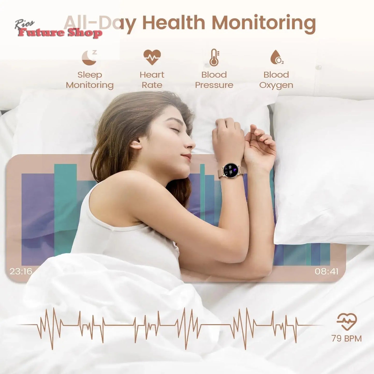 Relógio inteligente para mulheres com função de telefone, tela HD totalmente sensível ao toque de 1,39 polegadas com monitor, ciclo menstrual, monitoramento do sono, pedom - Rios Future Shop