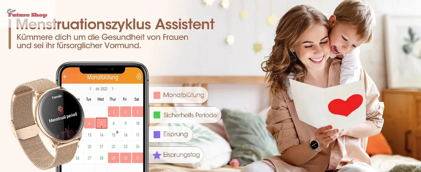 Relógio inteligente para mulheres com função de telefone, tela HD totalmente sensível ao toque de 1,39 polegadas com monitor, ciclo menstrual, monitoramento do sono, pedom - Rios Future Shop