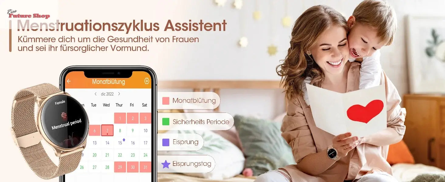 Relógio inteligente para mulheres com função de telefone, tela HD totalmente sensível ao toque de 1,39 polegadas com monitor, ciclo menstrual, monitoramento do sono, pedom - Rios Future Shop