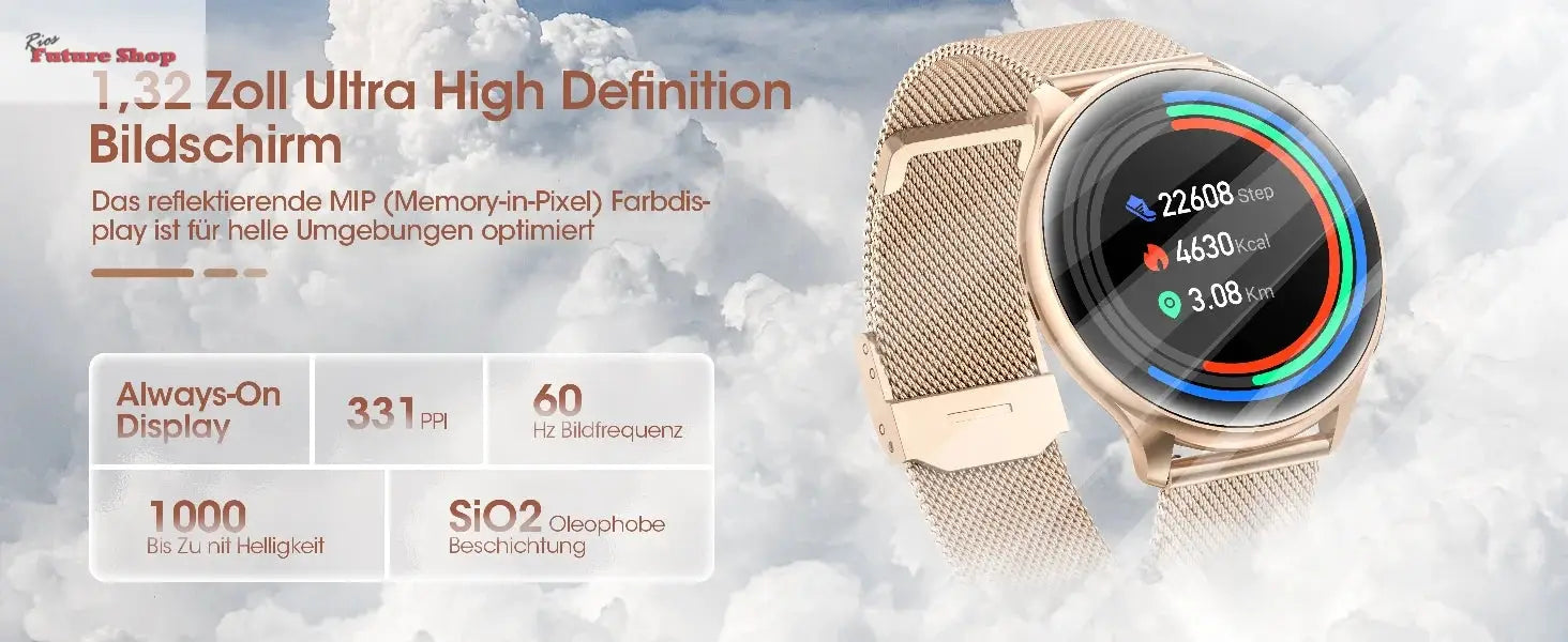 Relógio inteligente para mulheres com função de telefone, tela HD totalmente sensível ao toque de 1,39 polegadas com monitor, ciclo menstrual, monitoramento do sono, pedom - Rios Future Shop