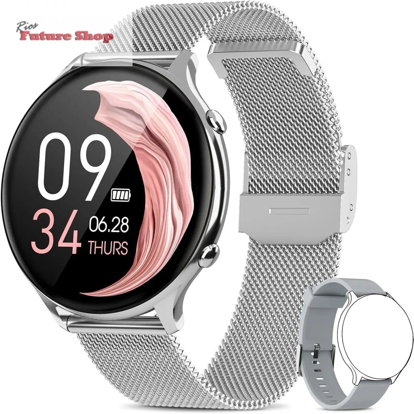 Relógio inteligente para mulheres com função de telefone, tela HD totalmente sensível ao toque de 1,39 polegadas com monitor, ciclo menstrual, monitoramento do sono, pedom - Rios Future Shop