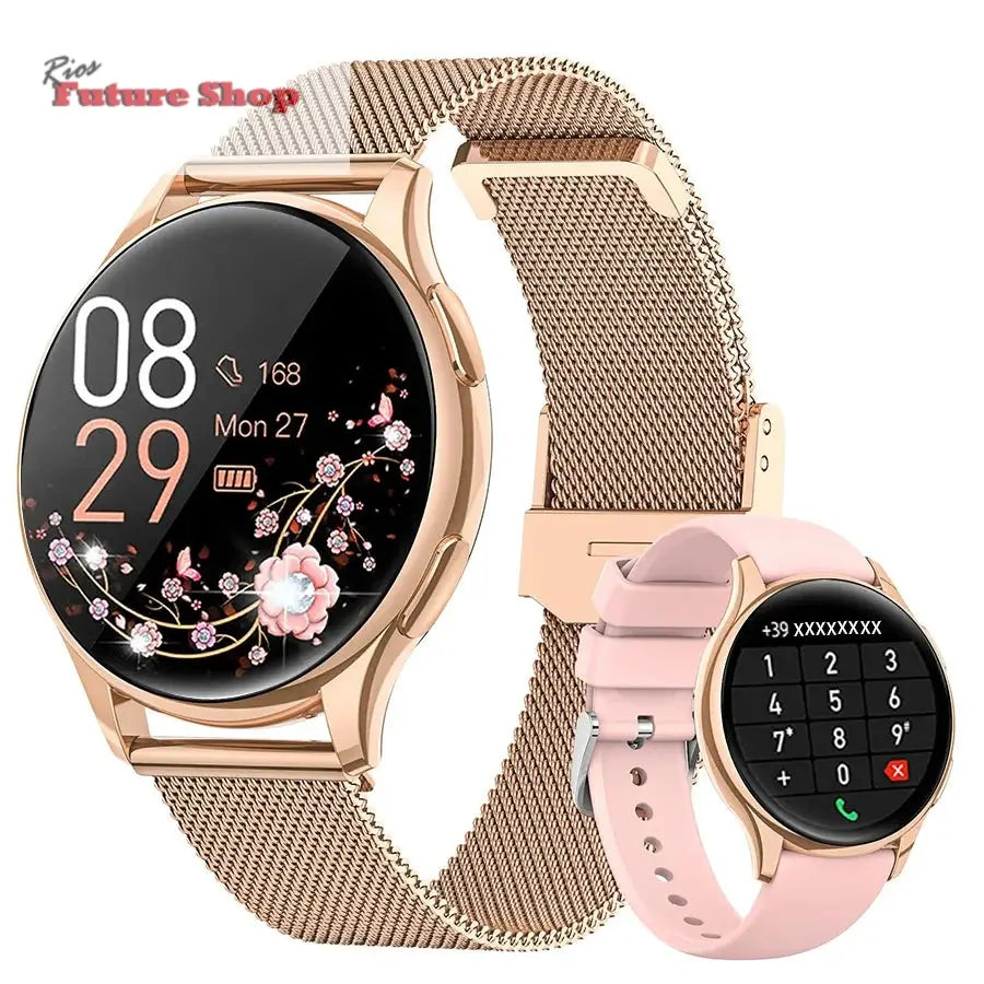 Relógio inteligente para mulheres com função de telefone, tela HD totalmente sensível ao toque de 1,39 polegadas com monitor, ciclo menstrual, monitoramento do sono, pedom - Rios Future Shop