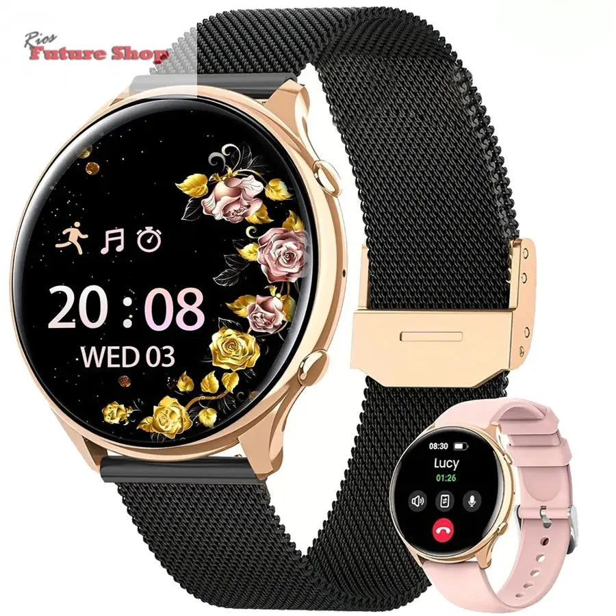 Relógio inteligente para mulheres com função de telefone, tela HD totalmente sensível ao toque de 1,39 polegadas com monitor, ciclo menstrual, monitoramento do sono, pedom - Rios Future Shop