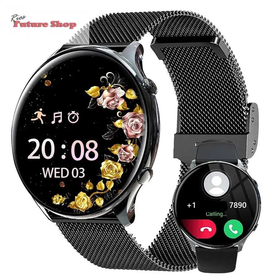 Relógio inteligente para mulheres com função de telefone, tela HD totalmente sensível ao toque de 1,39 polegadas com monitor, ciclo menstrual, monitoramento do sono, pedom - Rios Future Shop