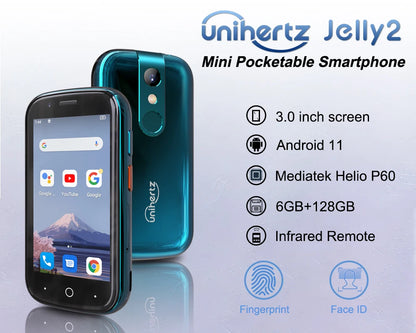 Unihertz Jelly 2 4 inch Mini Smartphone Android 11 Helio P60 Octa Core Unlocked 6GB 128GB NFC Cellphone 16MP Infrared Phone