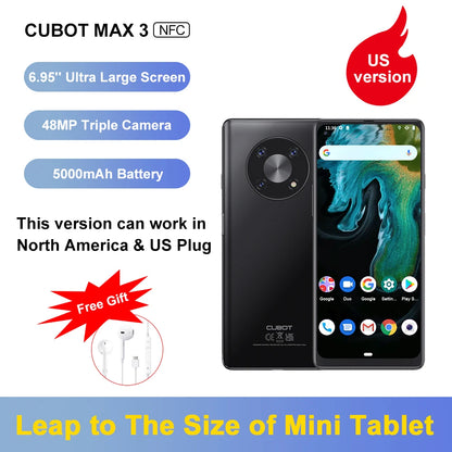 Cubot MAX 3 Smartphone 6.95" Ultra Large Screen 48MP Triple Camera Cellphone 5000mAh Battery Celular NFC 64GB ROM Android 11 OTG