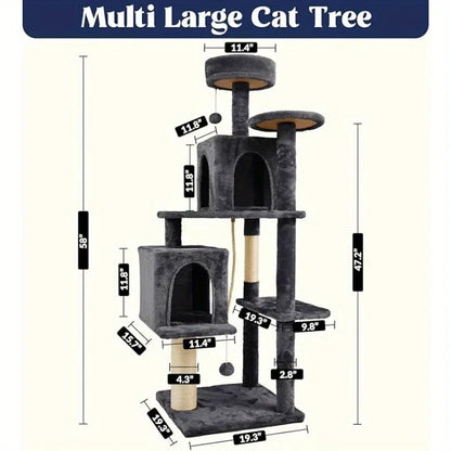 58 Inch Cat Tree Cat Tower for Indoor Cats Tall Cat Condos Scratching Post with Hanging Toy Cat Furniture for Kitten Pets Play