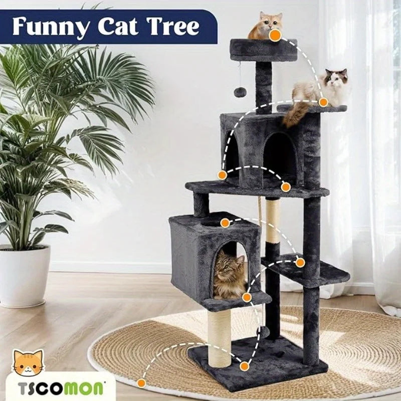 58 Inch Cat Tree Cat Tower for Indoor Cats Tall Cat Condos Scratching Post with Hanging Toy Cat Furniture for Kitten Pets Play