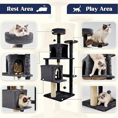 58 Inch Cat Tree Cat Tower for Indoor Cats Tall Cat Condos Scratching Post with Hanging Toy Cat Furniture for Kitten Pets Play