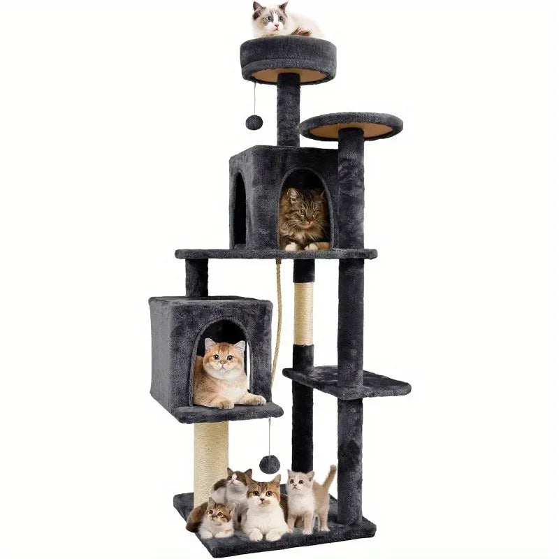 58 Inch Cat Tree Cat Tower for Indoor Cats Tall Cat Condos Scratching Post with Hanging Toy Cat Furniture for Kitten Pets Play