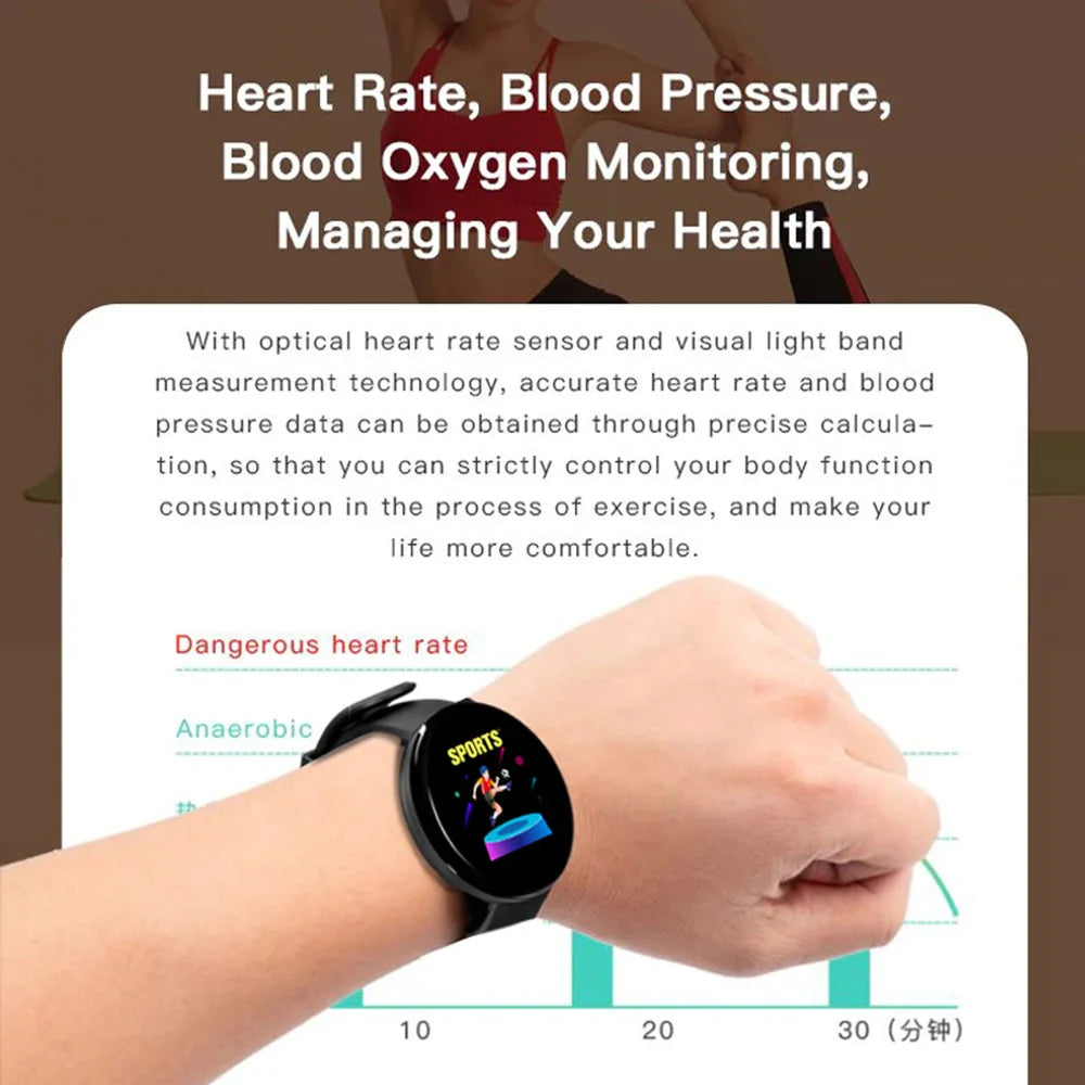 D18 Smart Watch for IOS Android Men Women Bluetooth Fitness Tracker Sports Bracelet Heart Rate Blood Pressure Kids Smartwatch